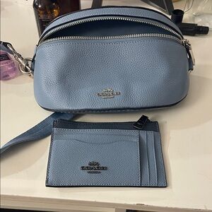 Coach Light Blue Leather Crossbody Bag with Cardholder